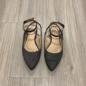 Suede gray ankle strap flats